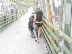 PUBLIC NEW YORK CITY BIKE TRAIL COSPLAY BLACK DRESS SOLO FEMALE STRIPPER TEASING