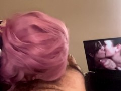 My Latina girlfriend love to give me a head while watching Porn about double blowjob