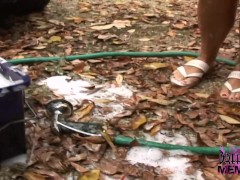 Big Tit Brunette Washes Her Car Lookin HOT