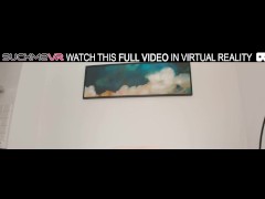Brunette hot Black Tina pushing huge toy in her shaved pussy in VR.