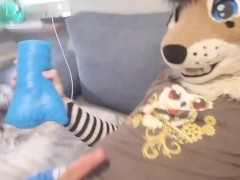 Femboy lynx moan and cum when use some pussy toy