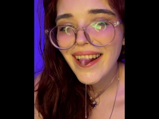 Teenage Slut Eats Cum and Shows off and Drips from her Mouth