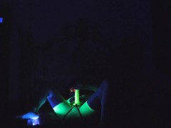 Blacklight UV Raver Glow Glowing dildo show Fetish Dolly fetish model performance glowing green