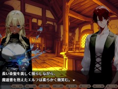 【#05 女冒険者の集うエッチな宿(体験版)実況】研究者の金髪爆乳褐色女エルフに我慢できず中出しセックスしちゃう(ファンタジーSLGエロゲ―) - Screenshot 1 of 16 - 巨乳