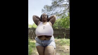 My new shirt BARELY covers my massive tits