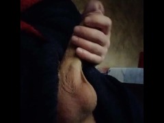 guy in a robe jerks off his long cock