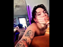 Goth chick blows BBC BF while on Snapchat!