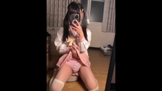 Adorable Crossdresser in White Stockings Enjoys Solo Time