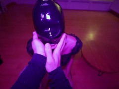 Stripper AnaKatana gives a lap dance & throatjob in a hardcore latex hood bondage (ROUGH BDSM)