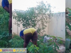 African gardener AKIILISA checking out the fruits of the season/lover's Tshirt and tiny booty short/