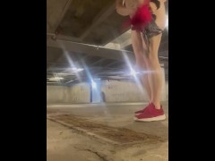 Kitty discovers an unused sublevel of a parking garage while gooning