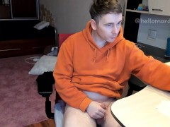 Stud Guy Watches Porn and Jerking Uncut Hot Cock