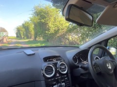 Redhead Stops The Car & Sucks Dick On Busy Road With People Walking Past