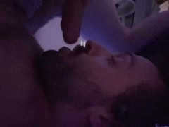 Flexible daddy with his Close up self licking and self sucking