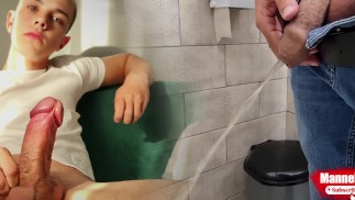 The guy takes a selfie as plentifully long pissing in the toilet