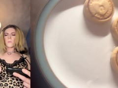 Big Dick Transgirl Edge And Cum on Cookie Then Eats It - Jessica Bloom