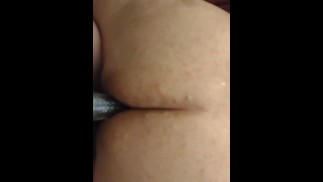 I bend straight guy over and I fuck his tight thick ass hard with my purple glitter dildo