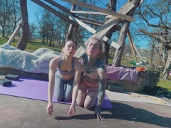 JOI Voyeur Stretching in Yoga pants with my tattoo girlfriend Anuskatzz