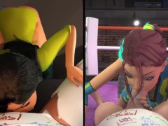 3DGSPOT - Hot Girls Deepthroat A Big Cock In SPLIT-SCREEN COMP! 3D CARTOON PORN!