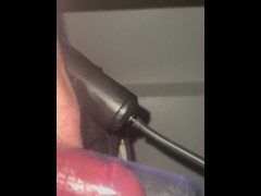 Pumping up my cock waiting for girlfriend to get out of shower