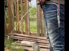 Working on fence sneaky public desperate piss outside
