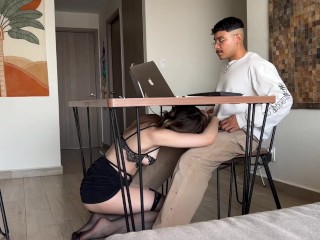Cute GF Sucks my Dick while I try to Work / Soft Porn