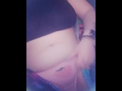 Pierced Goth Stepdaughter private video Flashing Big Natural Tits, Touching Shaved Pussy