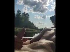 Jerking off while kayaking on the river