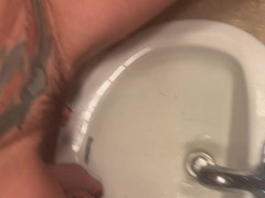 Piss Slut pissing by mirror then a nice up close of hairy pussy!