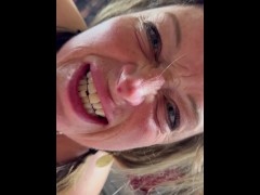 Gorgeous, CUM Slut GILF has to have CUM on her face, hands, down her throat. Gags, chokes happily.