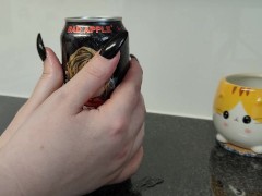 Playing with a lubed up can of monster energy