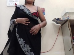 Indian Milf Striping Her Saree and playing with boobs