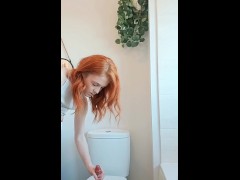 British red head rides her dildo till she squirts everywhere