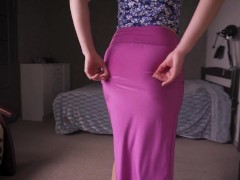 Full Back Panty Line Tease In Long Silk Skirt