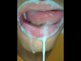 colorful tongue, long tongue fetish, sloppy, hard, wet