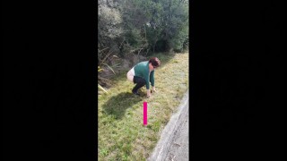 Trashy Kiwi MILF pisses on roadside with oncoming traffic