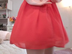 wild redhead in heels dancing  take off dress teasing big ass in panties close ups in stockings