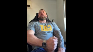 Built Aussie Bloke Edges in Office Chair  Explodes POV All Over Your Face