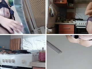 Hairy Brunette Pussy, Big Tits, Sensual Hairy Woman in the Kitchen. Sexy Milf, Hairy Pussy, Big Ass,