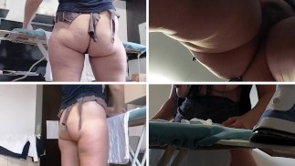 Amateur wife does housework naked. Latina hairy pussy, big ass, big tits.