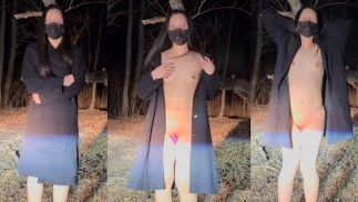 A perverted girlfriend gets excited when she is seen masturbating outside with a toy attached