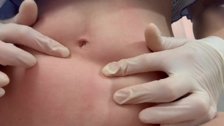 I play with medical gloves belly button