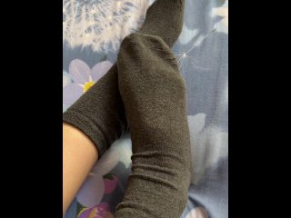 Caresses of my long legs in grey socks