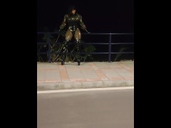 walking outdoor in latex