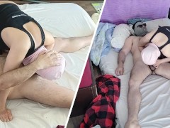 Blowjob with amateur wife, hairy pussy, big ass. Sensual massage of a hot couple with oil on the bod