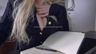 ASMR Big Tits Blonde Student Spread Legs under the Desk and Can’t Stop Touching Wet Pussy POV
