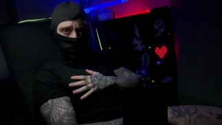 Masked Tattooed Man Strokes Hard Cock Censor Teasing Kink Custom Video Preview Omen Bunny OnlyFans