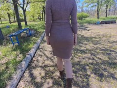 Risky public nudity and humilation. Slut with anal hook in the park