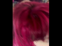 Sexy redhead sucks cock with roommates home gets a throatpie