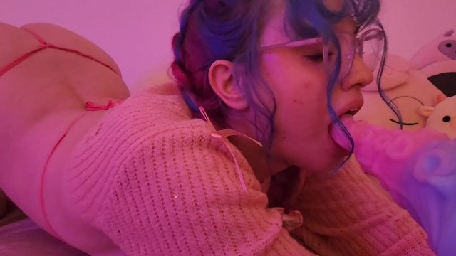Cute pink girl fucks her favourite big dildo fuck machine